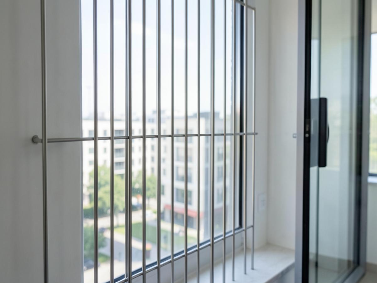 Invisible grill cables across a balcony opening, the type we install in Nanded